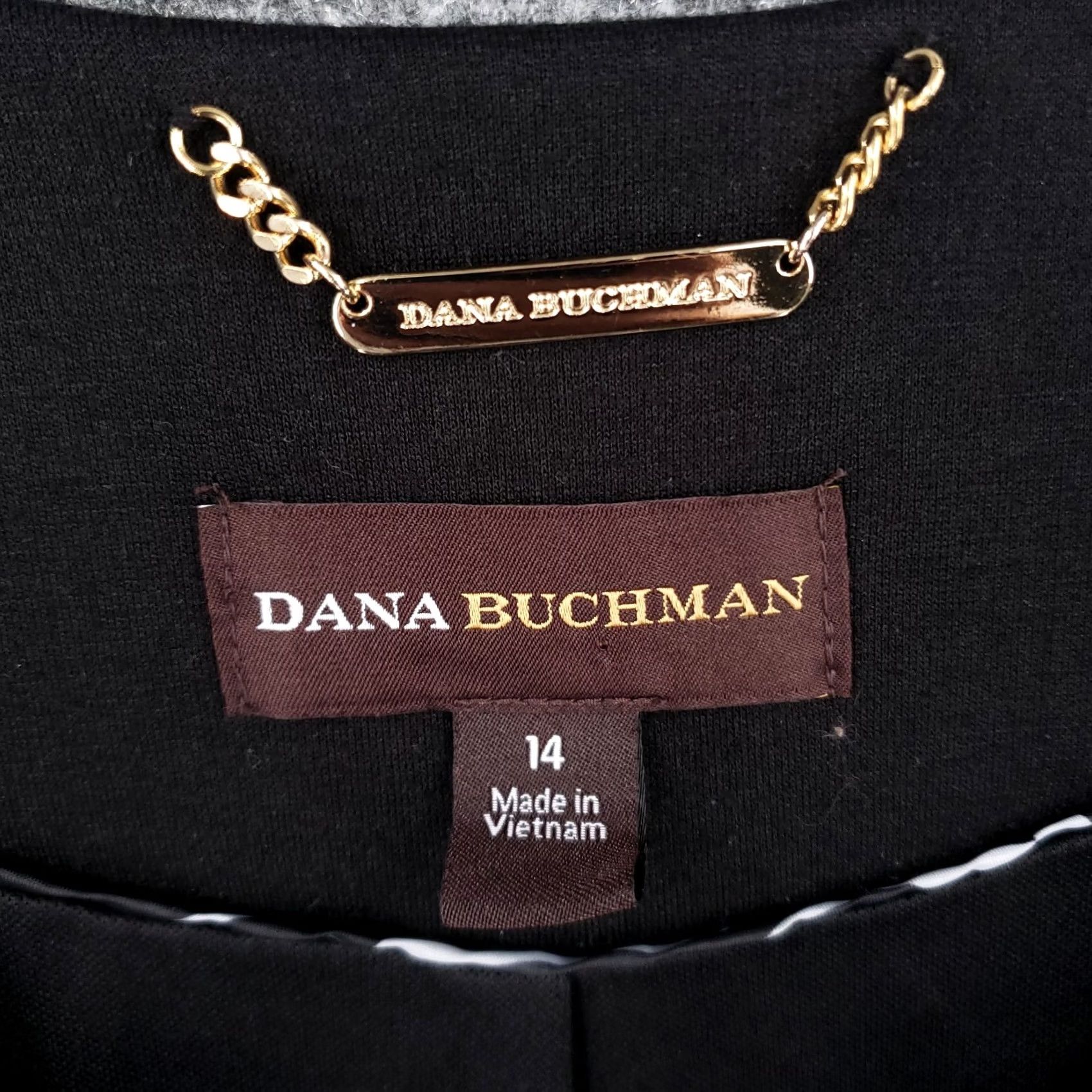 Vintage Dana Buchman Blazer Womens 14 Black Full Zip V-Neck Lined Officewear Jacket Coat Regular Size XS-? Size XL / US 12-14 / IT 48-50 - 3 Thumbnail
