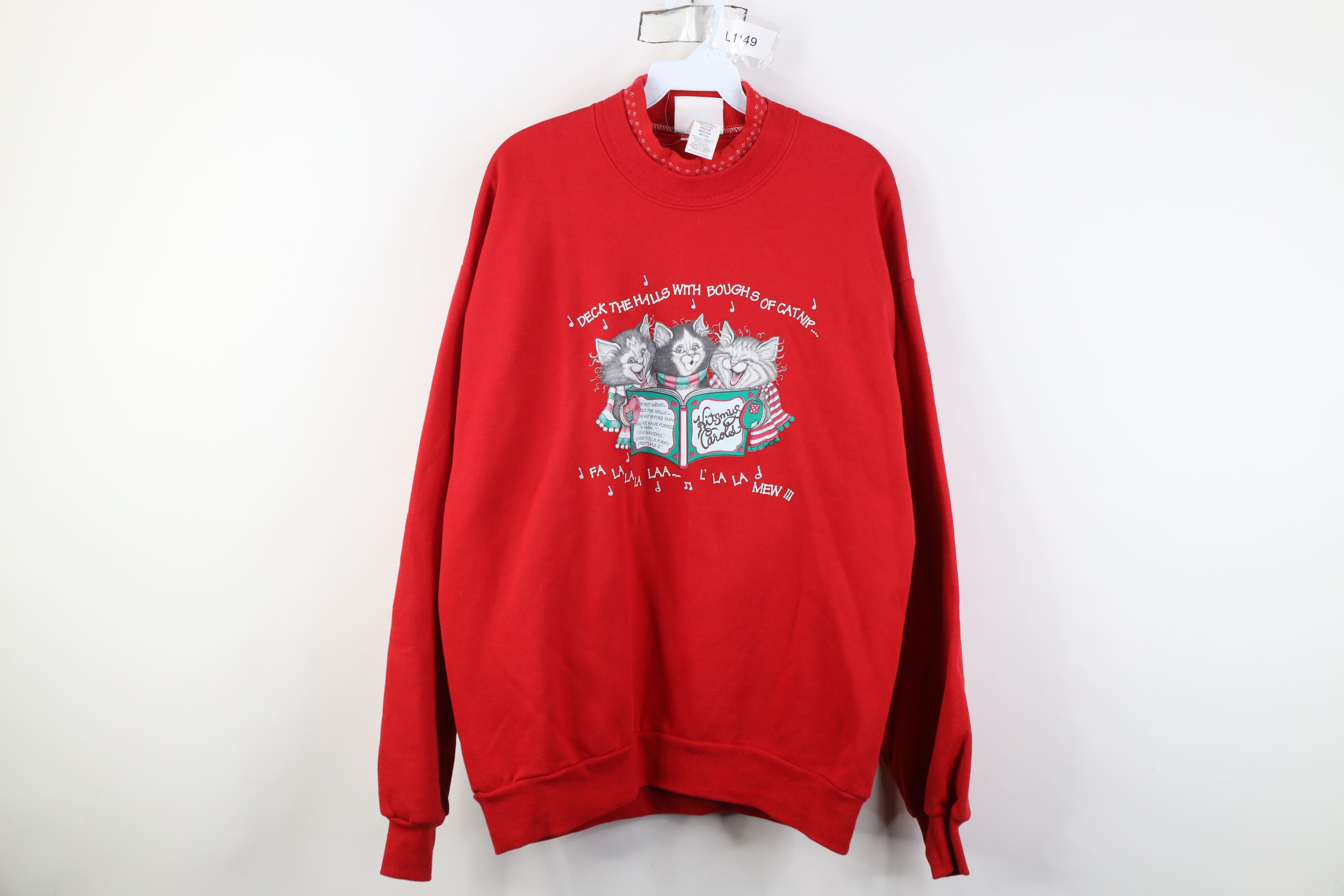 Vintage Vintage 90s Christmas Deck The Halls with Cat Sweatshirt Size M / US 6-8 / IT 42-44 - 1 Thumbnail