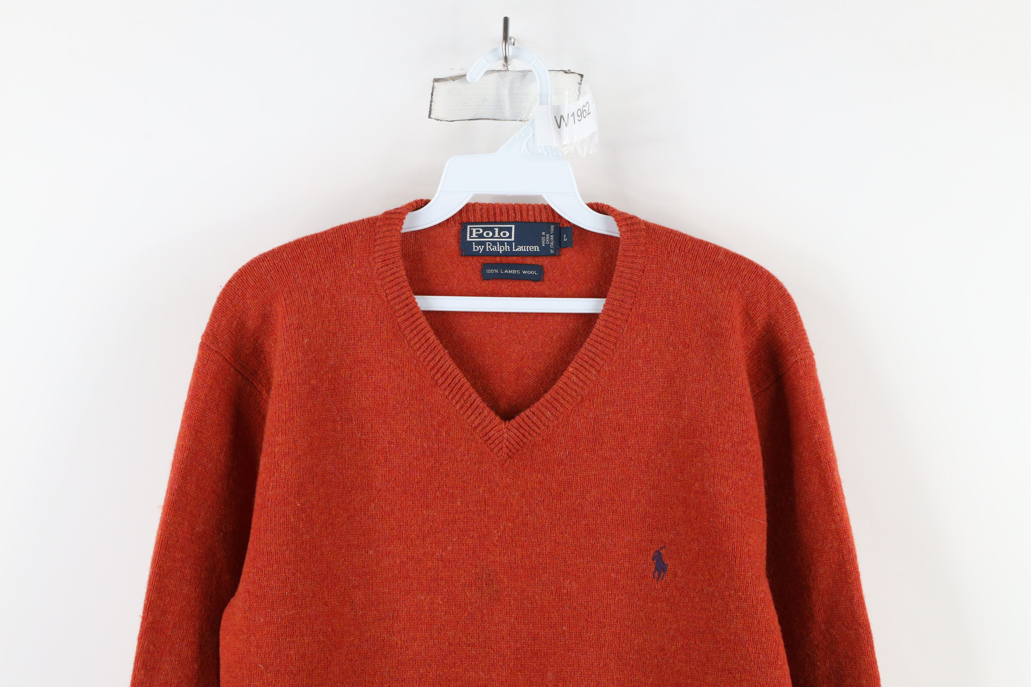 Ralph Lauren × Vintage Vintage 90s Ralph Lauren Lambswool V-Neck Sweater Orange Size US L / EU 52-54 / 3 - 2 Thumbnail