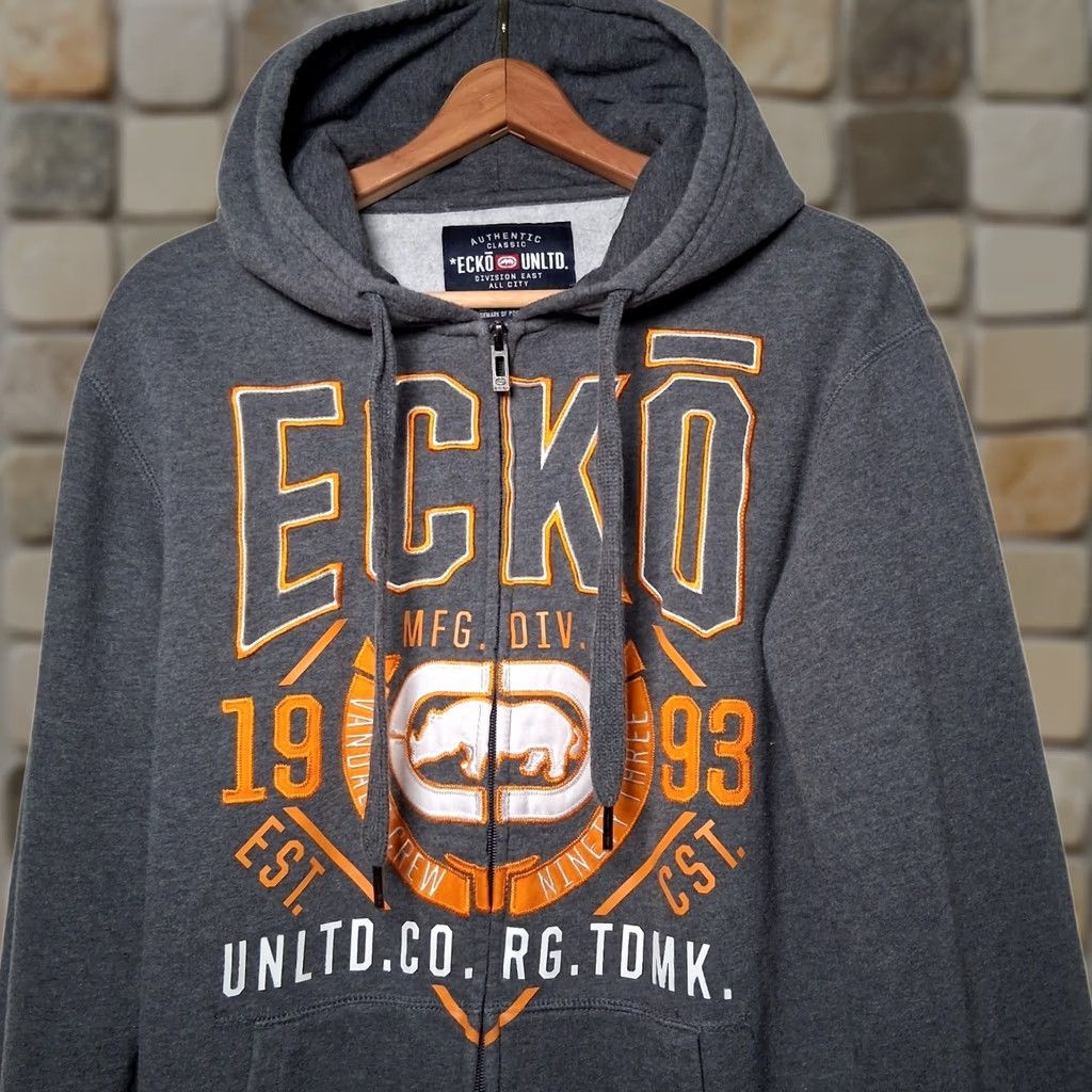 Ecko Unltd. VINTAGE Ecko UNLTD Hooded Sweatshirt Men M Gray Orange Full Zip Hoodie Streetwear READ Size US M / EU 48-50 / 2 - 1 Thumbnail