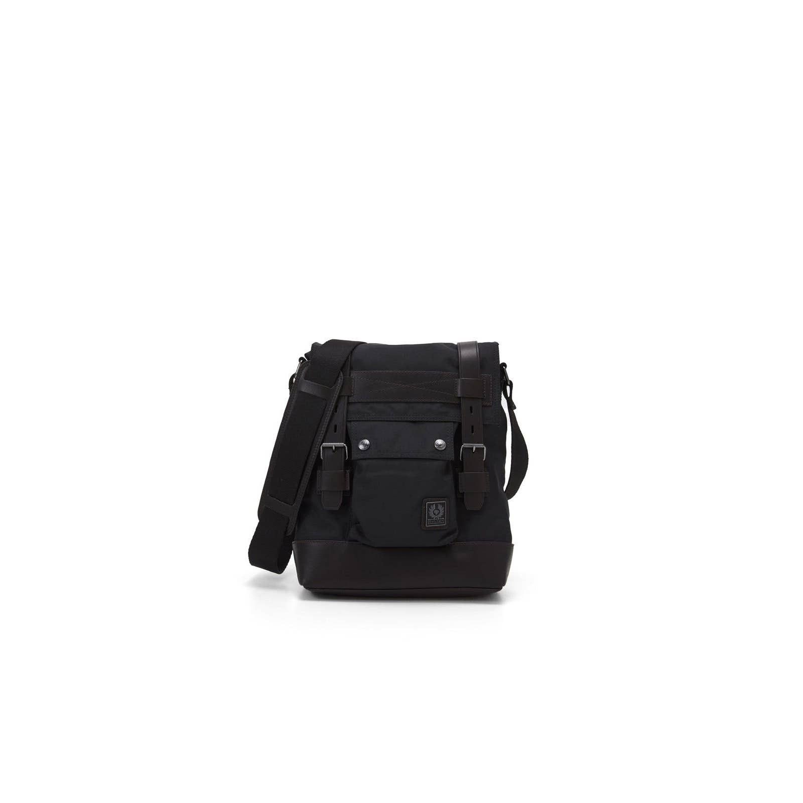 image of Belstaff Malcolm Logo Black Brown Leather Messenger Bag, Men's