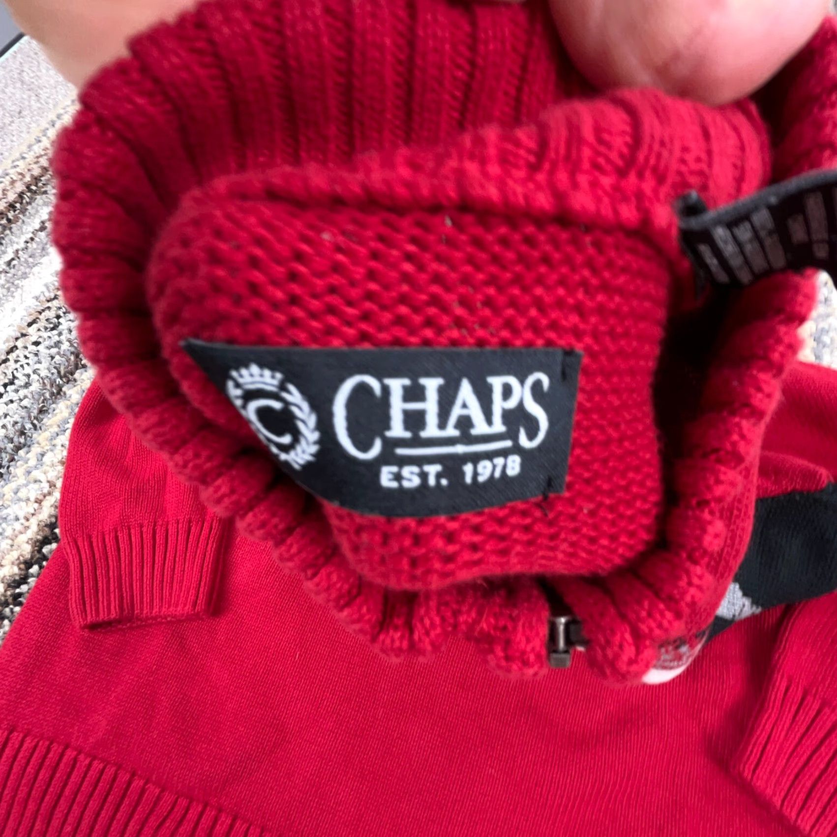 Chaps Chaps Sweater Men XL Red Pullover Mock Neck Knit Heavyweight Logo 1/4 Zip Vintage No Size US XL / EU 56 / 4 - 6 Thumbnail