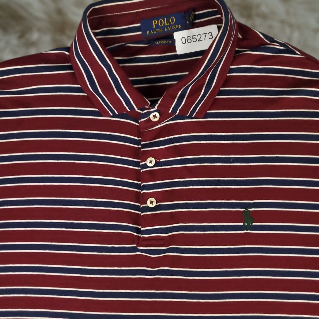 Ralph Lauren Ralph Lauren Polo Shirt Mens Large Red Blue Stripe Classic Fit Pony Short Sleeve Shirt Size US L / EU 52-54 / 3 - 1 Thumbnail