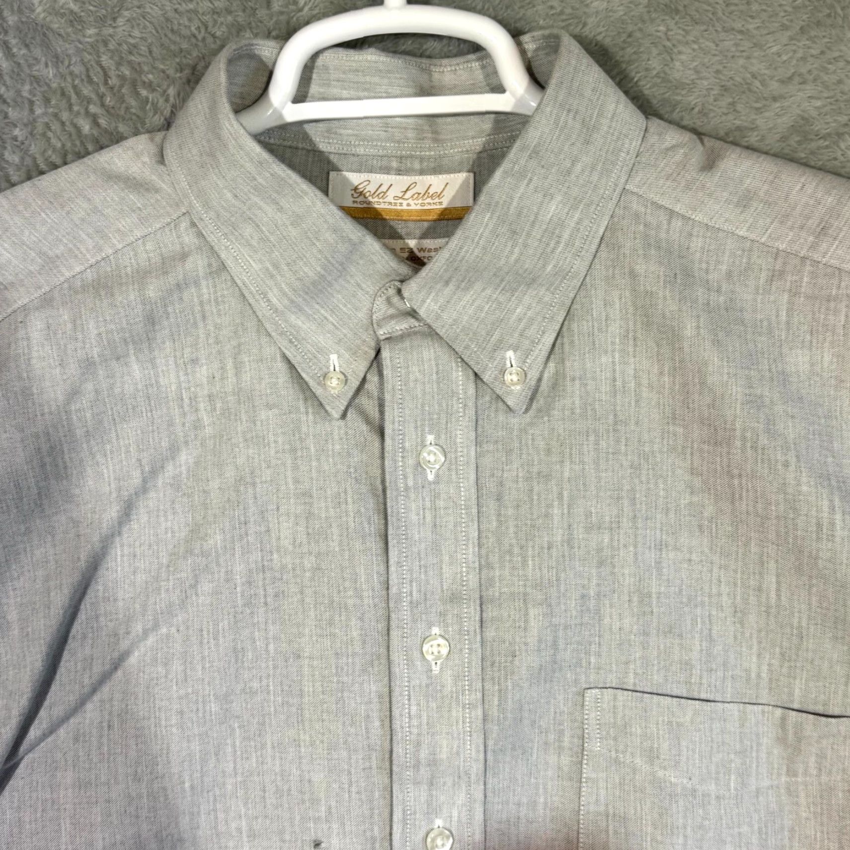 Vintage Gold Label Dress Shirt Men Blue 100% Cotton Long Sleeve 17×35 Formal Shirt Mens Regular Blue Size 46R - 4 Thumbnail