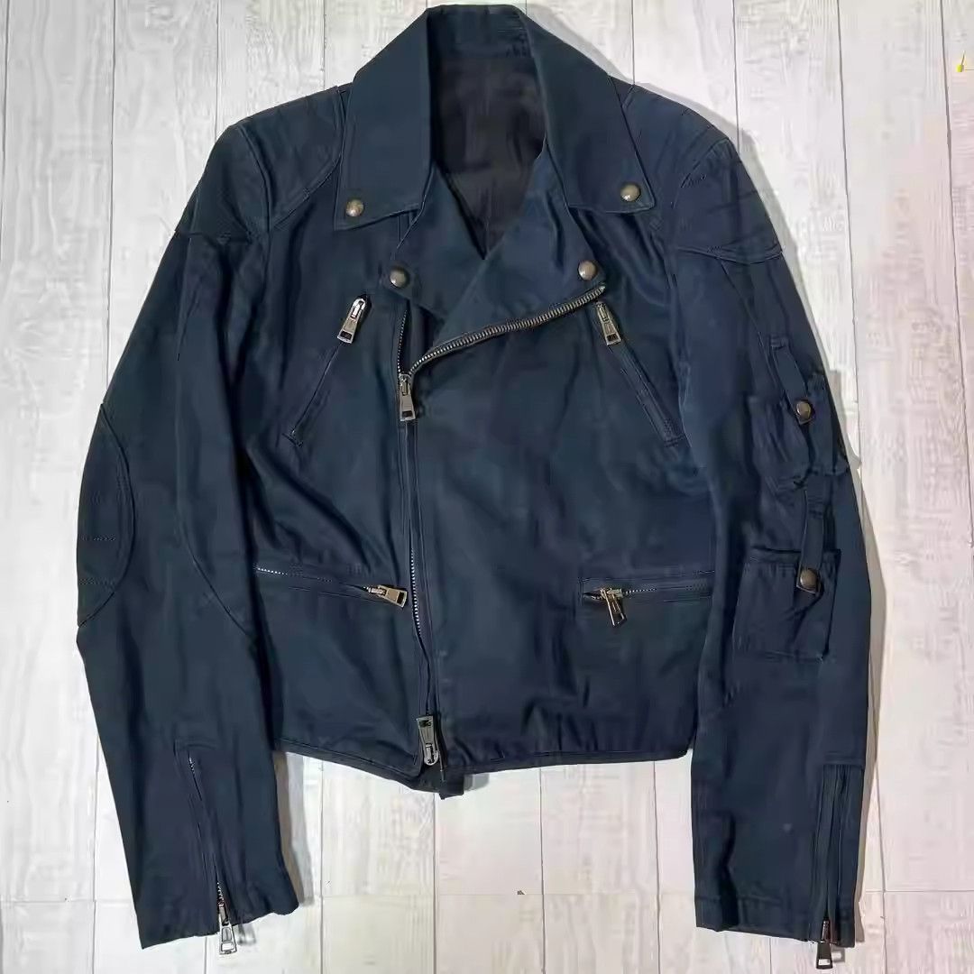 image of Raf Simons Andrew Mackenzie Rrl Biker Jacket in Blue, Men's (Size Medium)