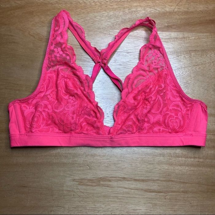 Victoria's Secret PINK Victoria's Secret, Hot Pink Lace Unlined Bralette,  Criss Cross Straps Small