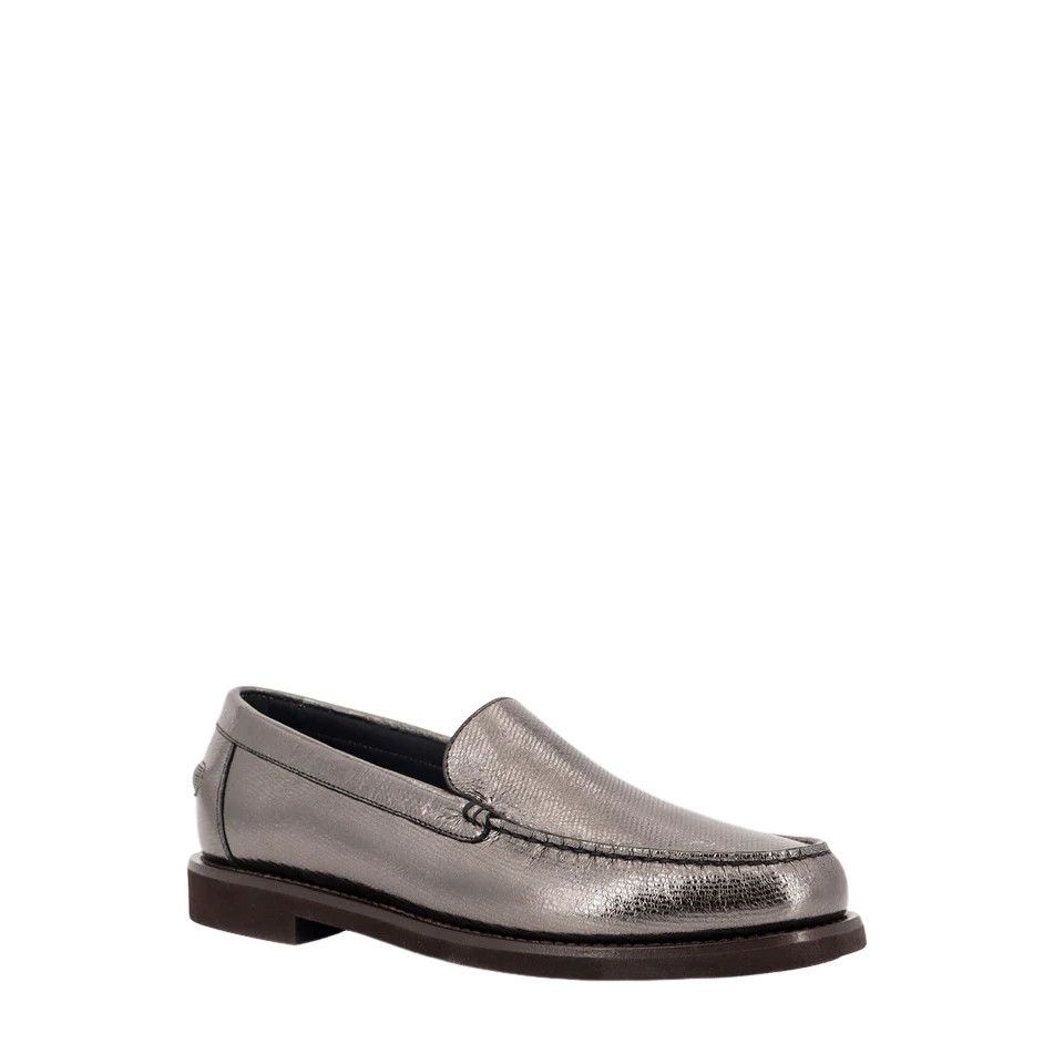 Brunello Cucinelli BRUNELLO CUCINELLI Silver Leather Loafers New & Authentic (W Size US 9 / IT 39 - 2 Thumbnail
