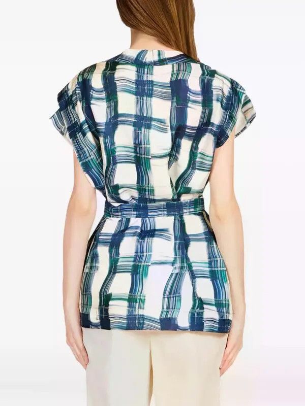 Salvatore Ferragamo o1s1rm0426 Plaid Belted Blouse in Blue/White Size S / US 4 / IT 40 - 4 Thumbnail