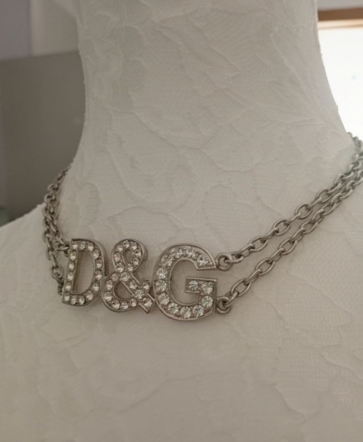 Vintage D&G Dolce & Gabbana Rhinestone Logo Choker Necklace