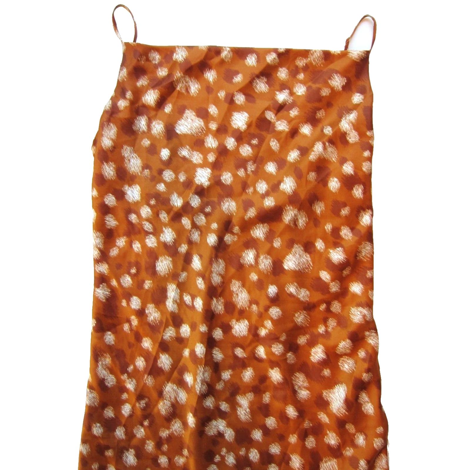 Vintage Bardot Brown Ivory Silky Polka Dot Straight Midi Tank Slip Dress 10 Large Size L / US 10 / IT 46 - 5 Thumbnail