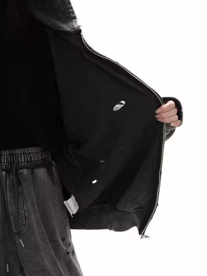 Other Washed Black Ripped Distressed Zip Up Sweatshirt Hoodie Size US L / EU 52-54 / 3 - 6 Thumbnail