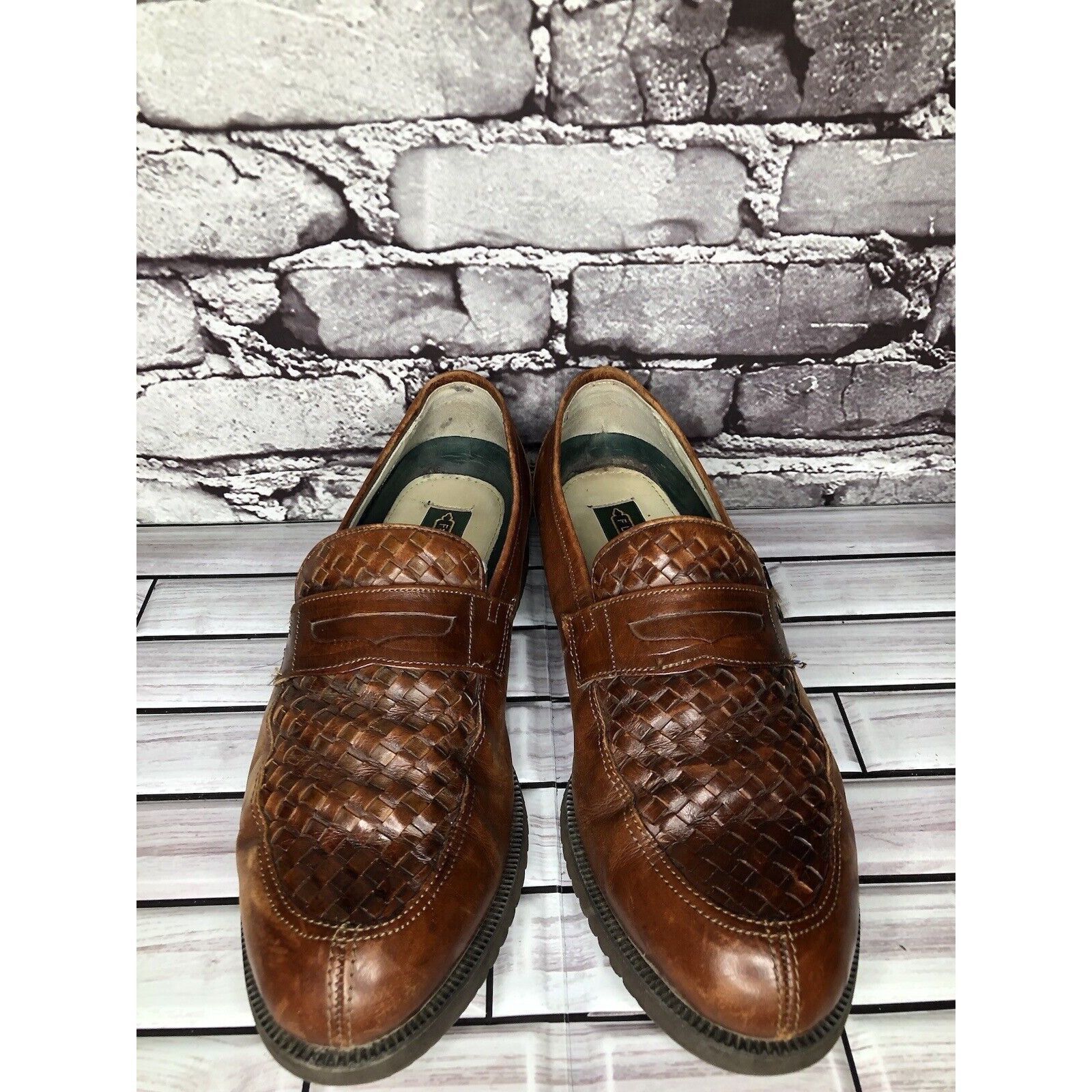 Florsheim Florsheim Vibram Brown Leather Woven Hand Sewn Dress Loafers Size US 9.5 / EU 42-43 - 2 Thumbnail