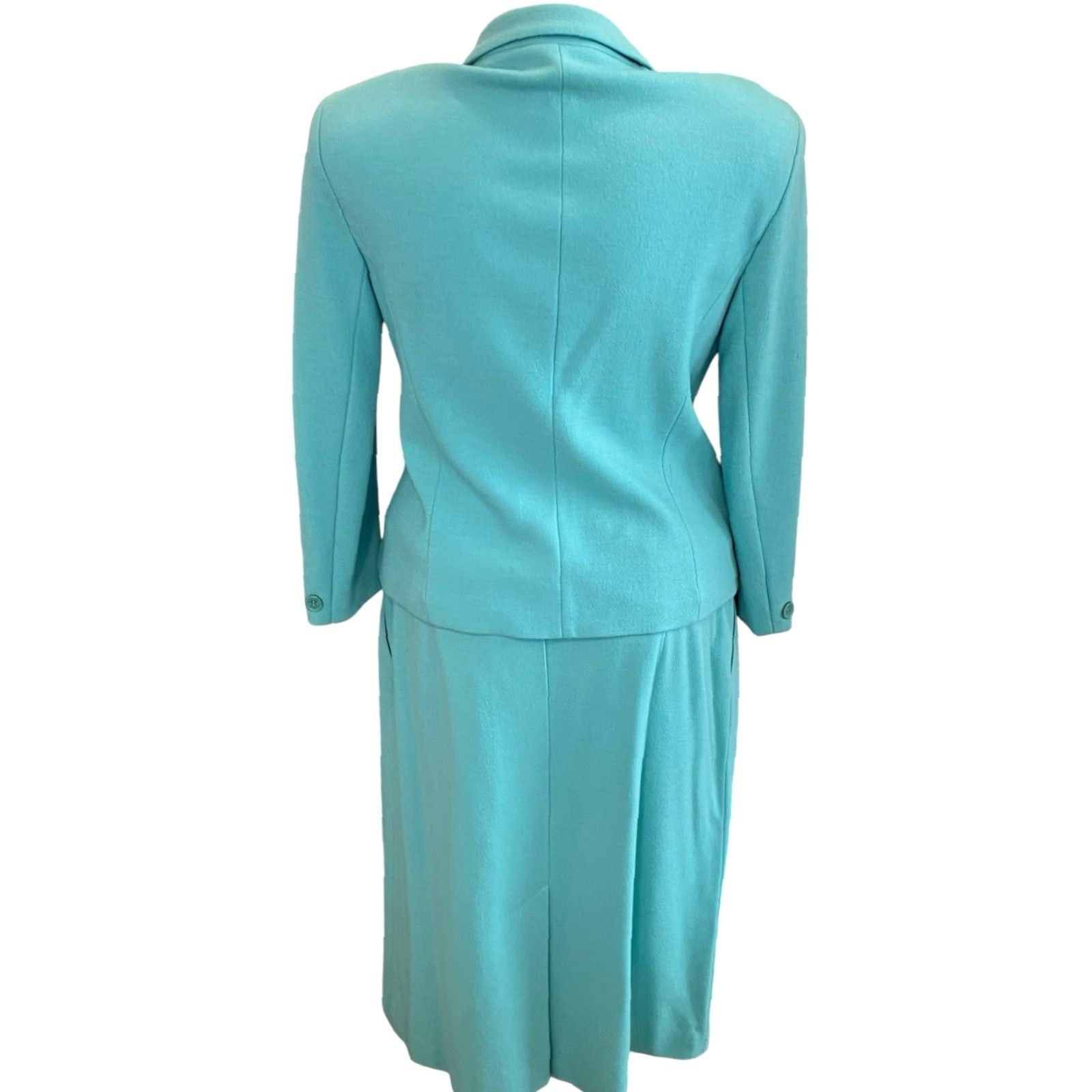 Vintage VINTAGE Bleyle Blazer Skirt Set Wool Turquoise Classic Size 18 14 Top Women Sleeves Long Wool Felted Dry Clean Only Belted Collared Open Fall Winter Size XXL / US 16-18 / IT 52-54 - 2 Thumbnail