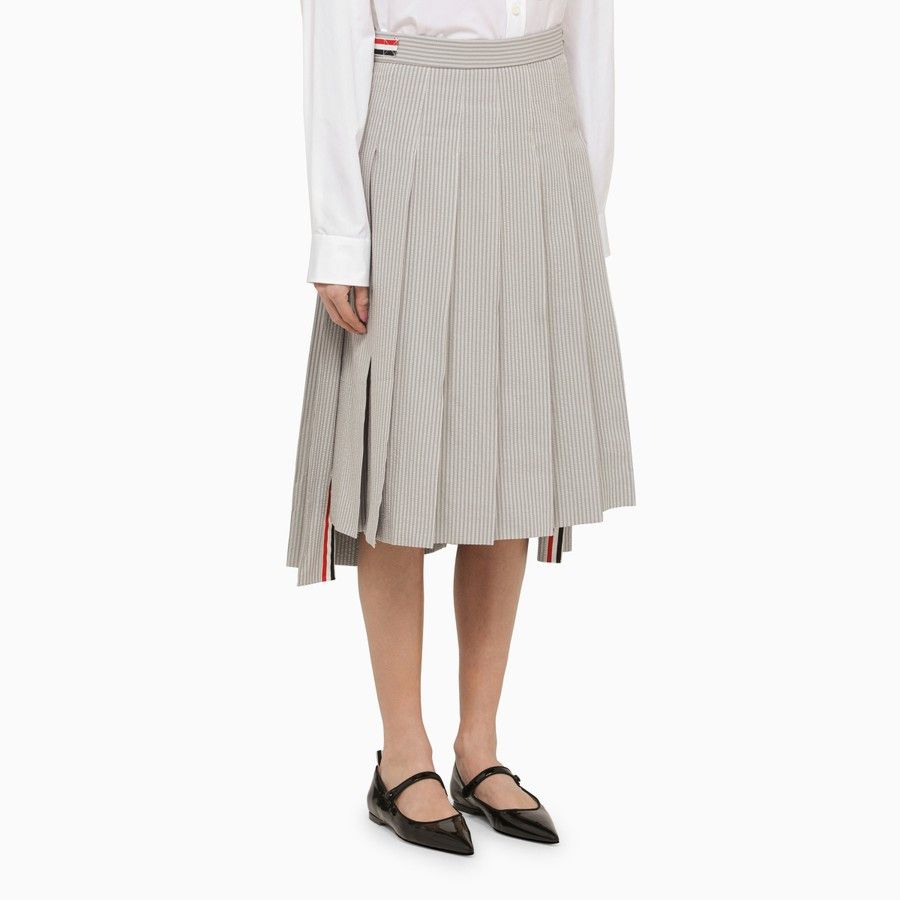 Thom Browne o1d2blof1024 Cotton Pleated Midi Skirt in Grey Size 28" / US 6 / IT 42 - 3 Thumbnail