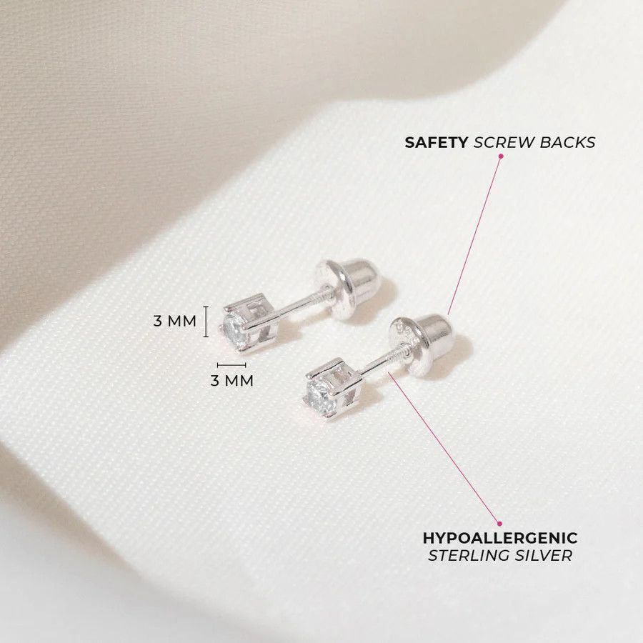 Other Traditional Prong Set 3mm Clear Earrings - Sterling Silver Size ONE SIZE - 2 Thumbnail