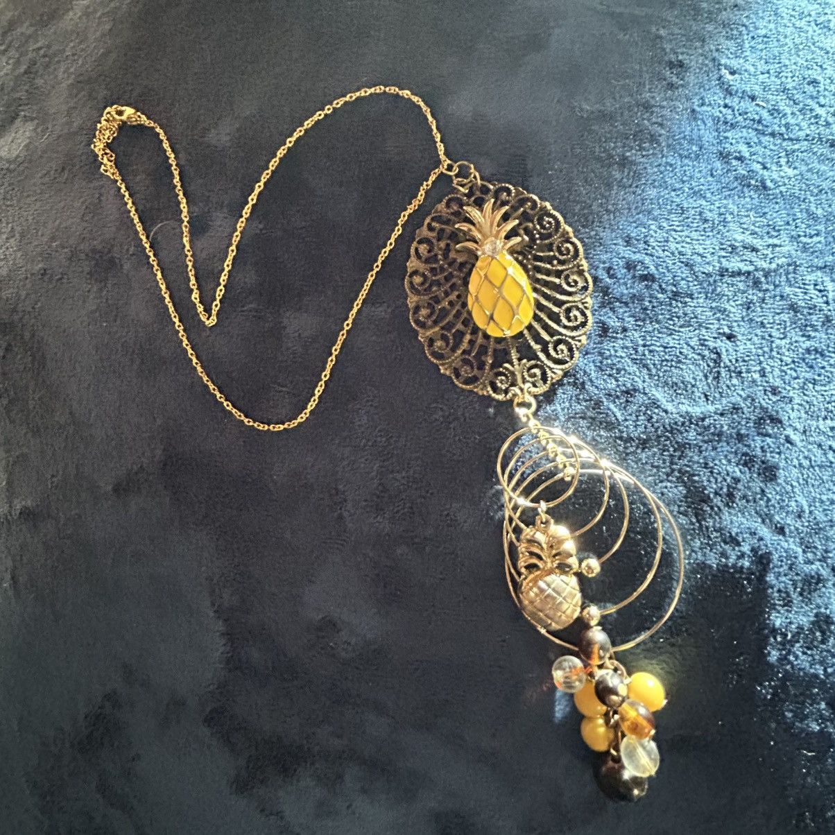 Handmade Handcrafted pineapple dream dangle pendant on chain necklace Size ONE SIZE - 6 Thumbnail