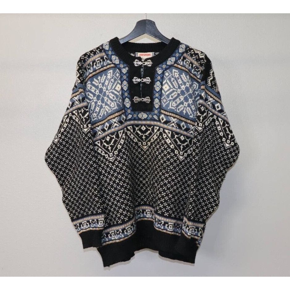 Vintage 70s Norwear Womens Geometric Long Sleeve 100% Wool M