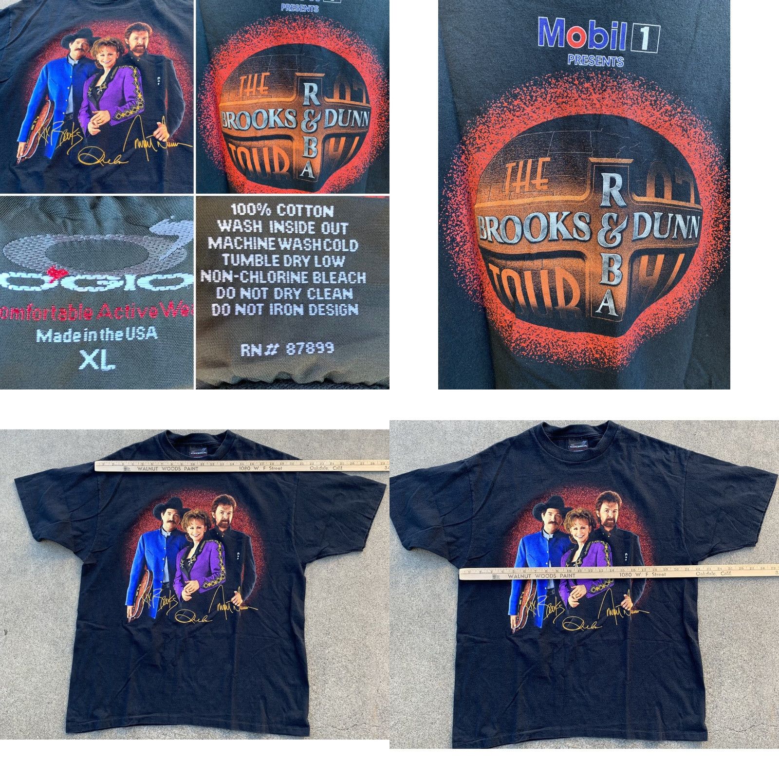 Vintage VINTAGE Mobil 1 Presents The Brook & Dunn & Reba tour t-shirt XL Short Sleeve Men Black Graphic Tee 1990s Concert 1997 Size US XL / EU 56 / 4 - 8 Thumbnail