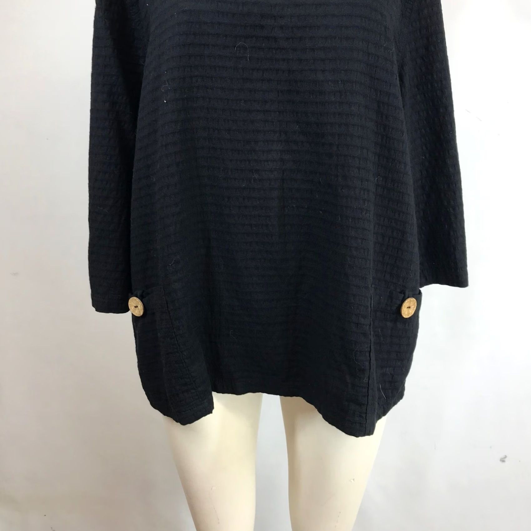 Alife Focus Casual Life Tunic Blouse 3/4 Sleeve Button Detail Pockets Black L Adult Womens Size L / US 10 / IT 46 - 3 Thumbnail