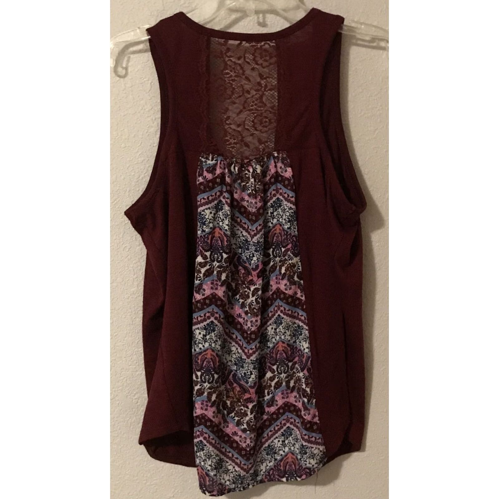 Vintage No Boundaries Tank Top Lace Back Burgundy Sleeveless Pocket MEDIUM 7-9 Women B935 Size M / US 6-8 / IT 42-44 - 2 Thumbnail