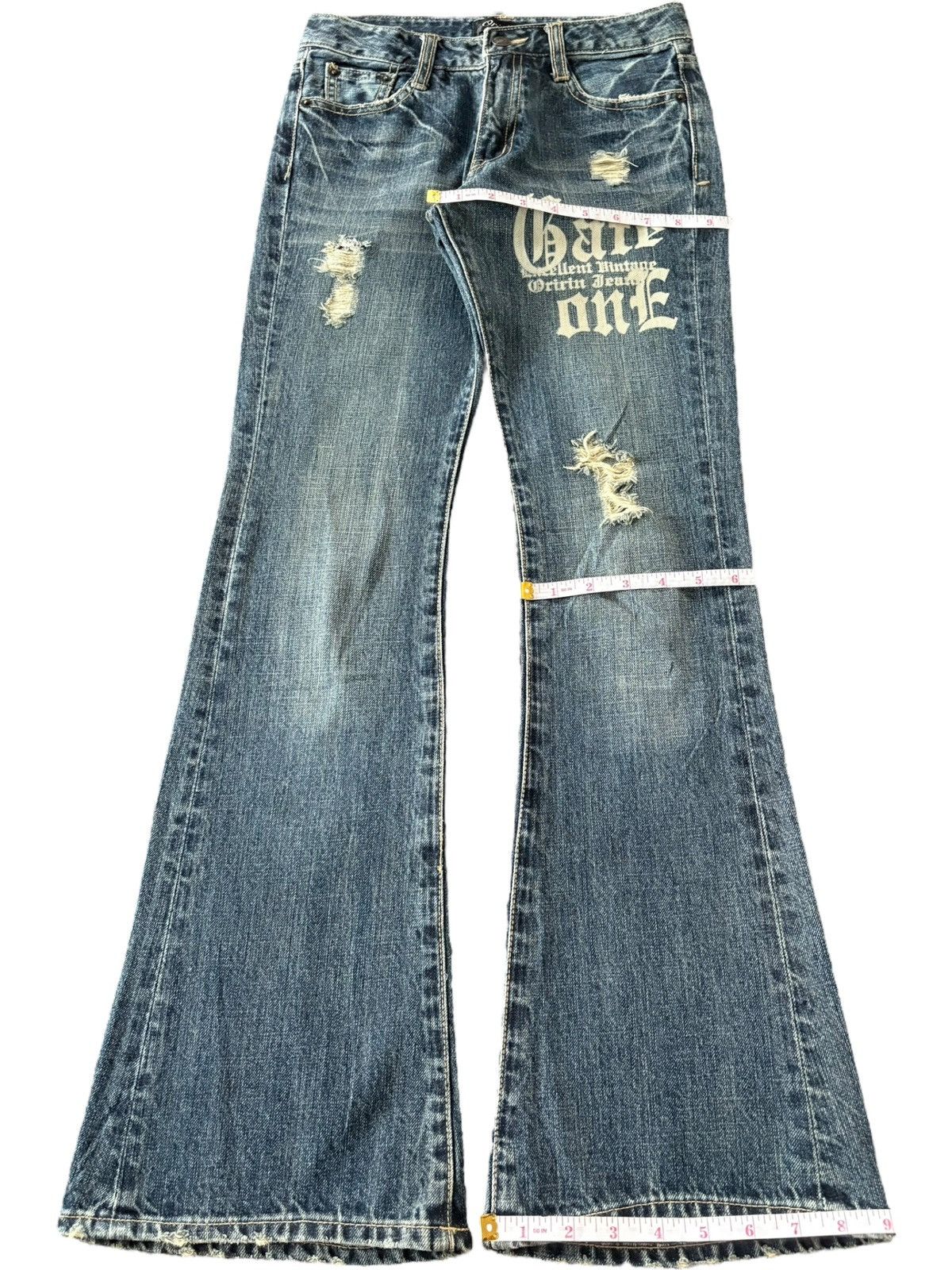 Hysteric Glamour Vintage Japanese Oririn Printed Distress Flare Jeans Size 26" / US 2 / IT 38 - 8 Thumbnail