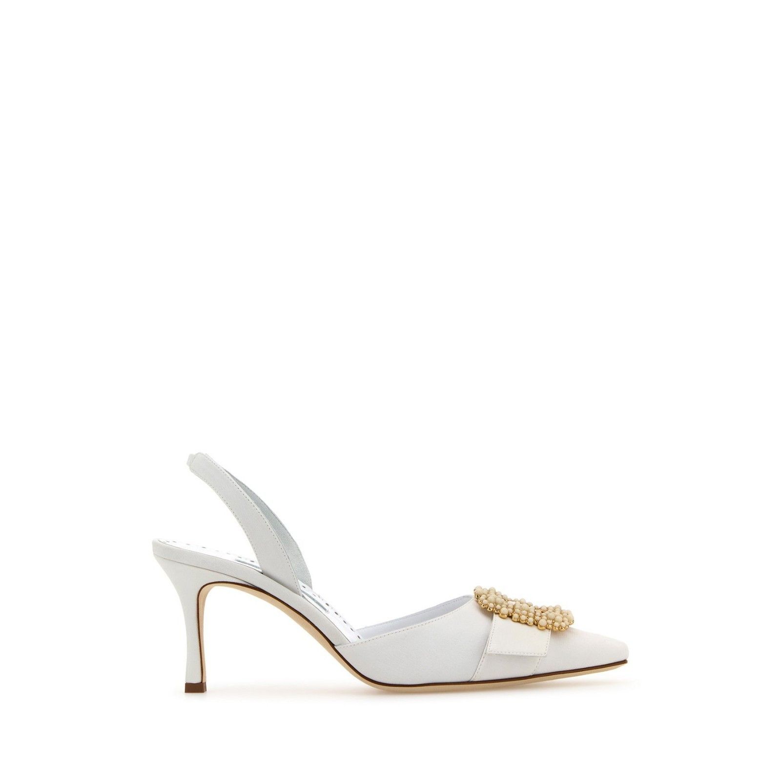 MANOLO BLAHNIK Gibsli Embellished Pearl White Crepe 70mm Hee