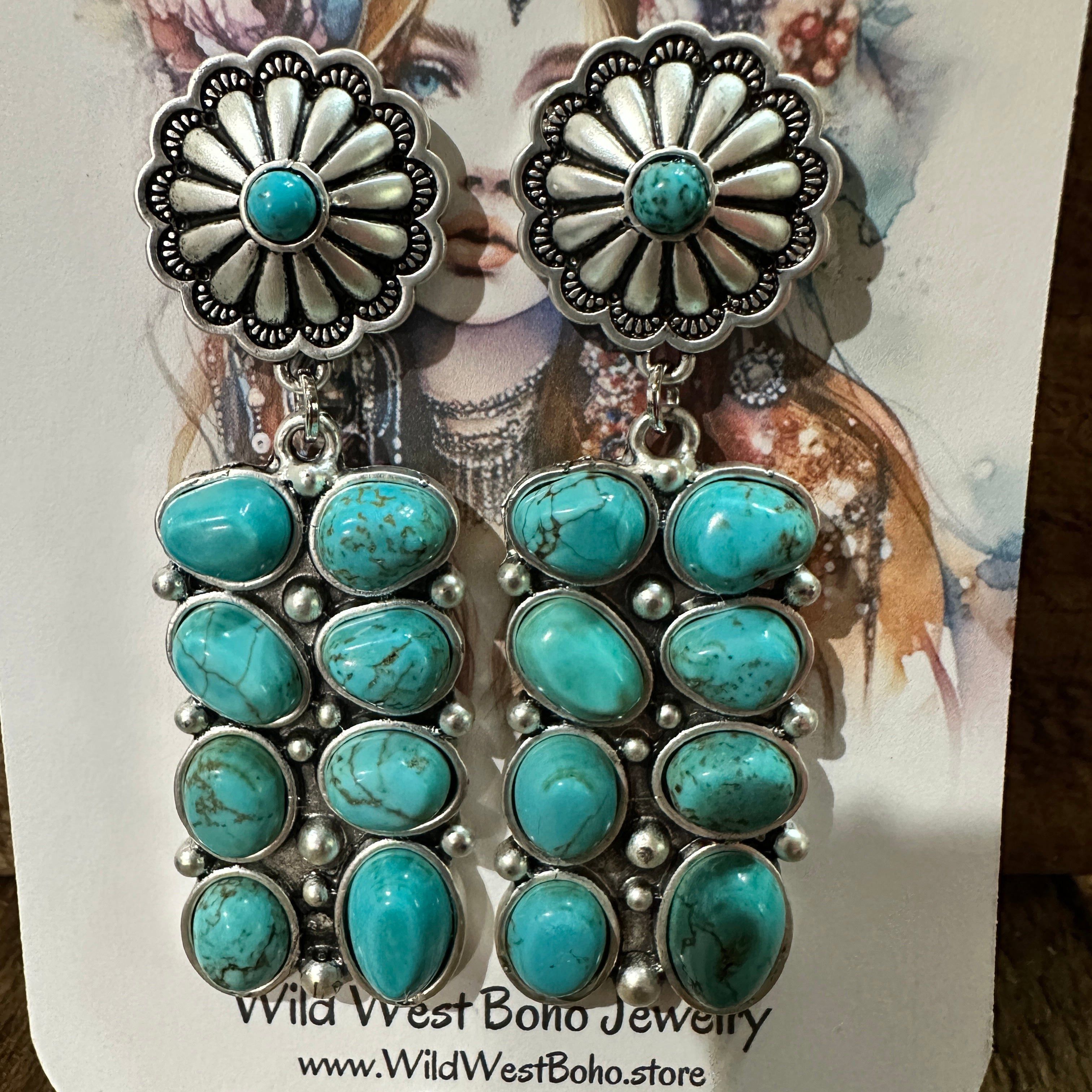 Other Turquoise Post Conch Earrings , Southwestern Boho Chic Dangl Size ONE SIZE - 7 Thumbnail