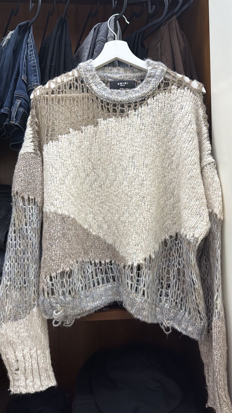 Amiri Amiri Distressed Paneled Knitted Sweater Size US M / EU 48-50 / 2 - 1 Thumbnail