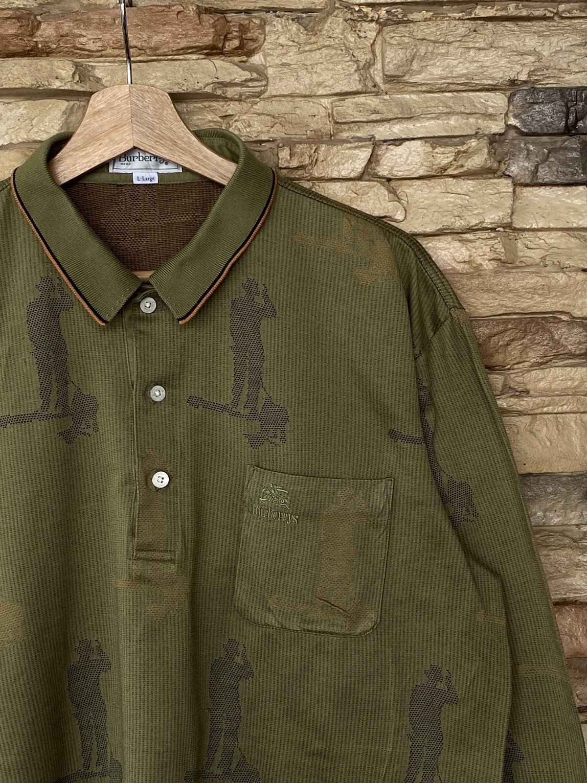 Vintage Rare Vintage Burbery All Over Print Long Sleeve Polo Shirt Size US L / EU 52-54 / 3 - 1 Thumbnail