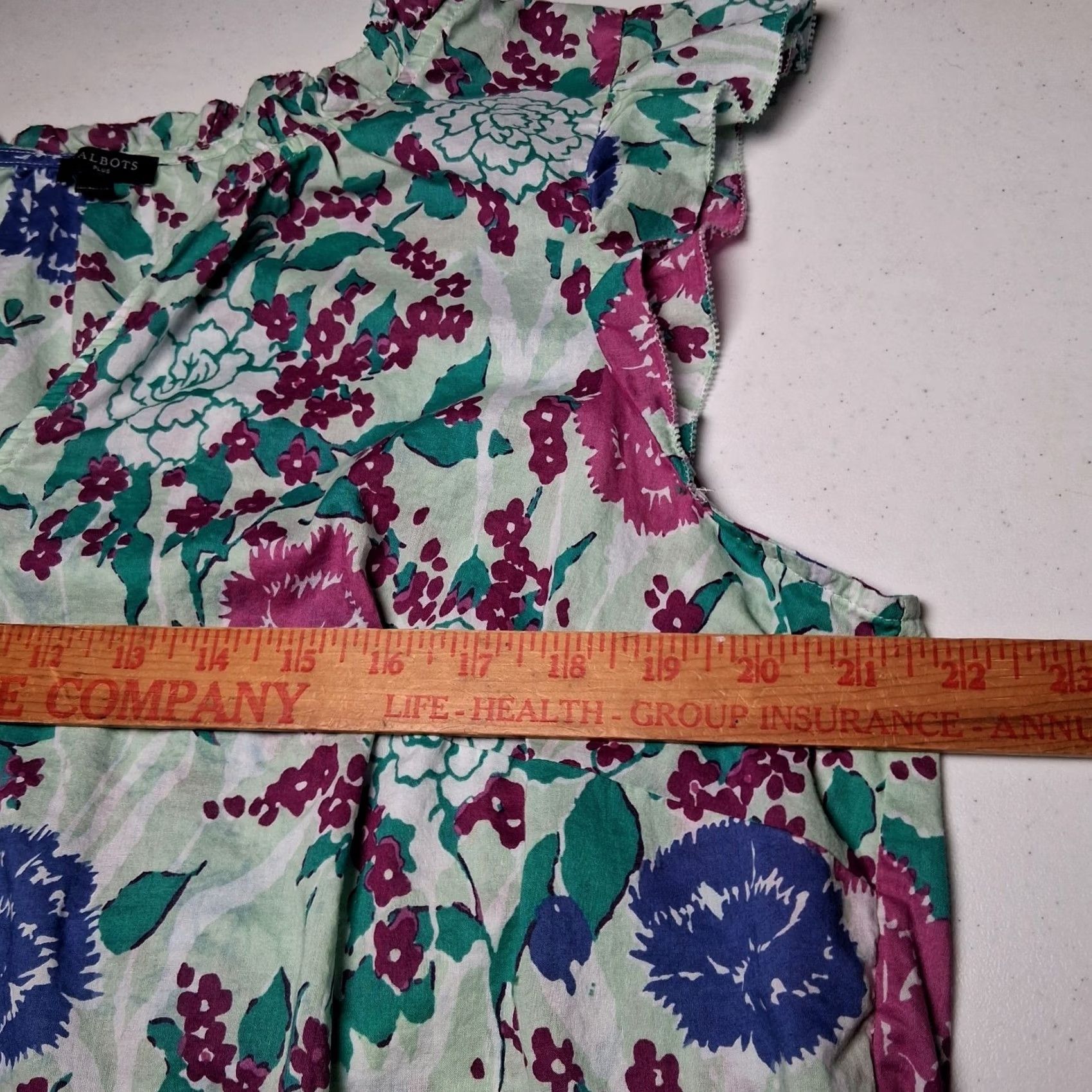 Talbots Talbots Blouse 1X Blue Purple Floral Sleeveless Ruffle V-Neck Pullover Shirt Women Plus Size Size XL / US 12-14 / IT 48-50 - 4 Thumbnail