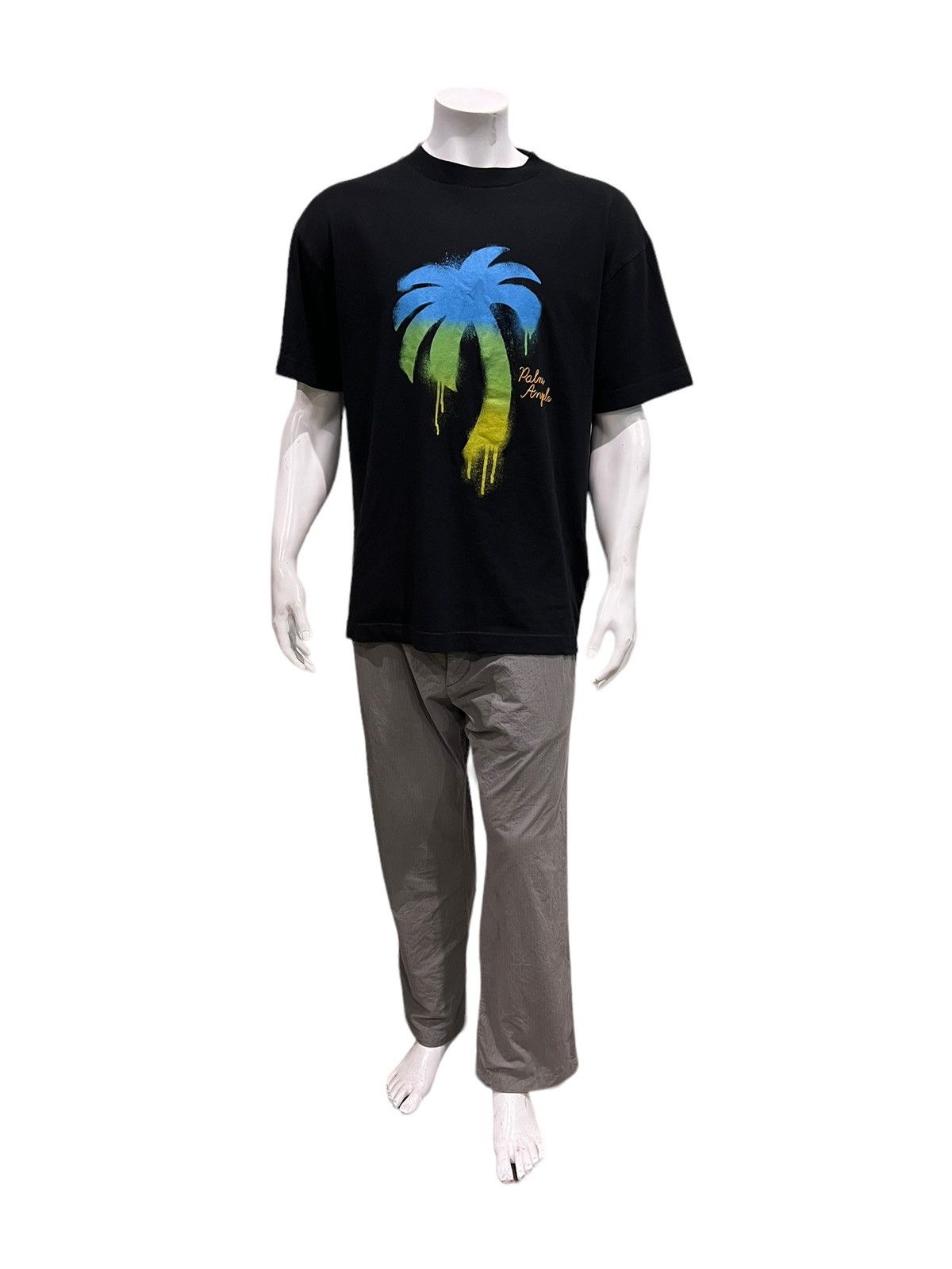 image of Palm Angels Mens Black Palm Tree Print T Shirt (Size XL)