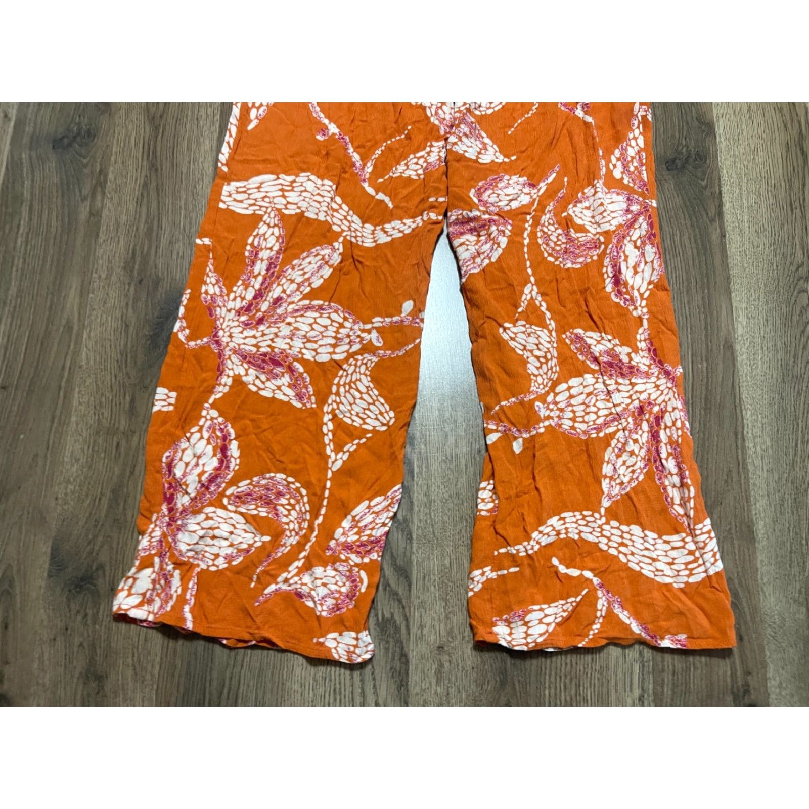 Vintage Maurices Pants Women XS Orange White Floral Pull On Straight Casual Pants Ankle 28 in Regular Inseam Size 26" / US 2 / IT 38 - 3 Thumbnail