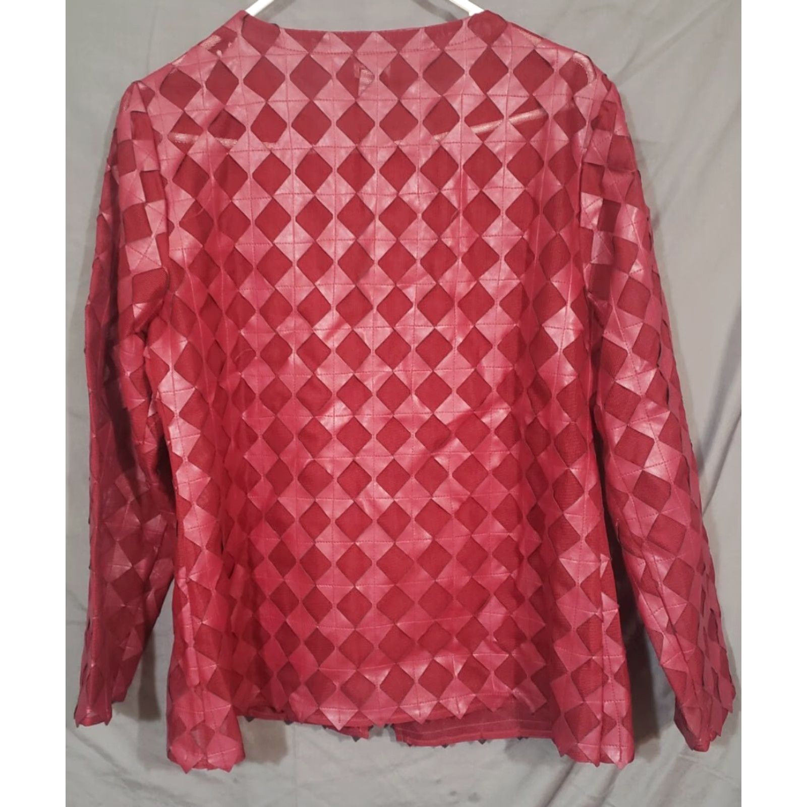 Vintage CHICO'S NWT TRAVELERS JACKET DIAMOND PATTERN Burgundy Mulberry-Red Size 8/10 Petites Womens Shirt/Cardigan Ladies XS- Petite Size M / US 6-8 / IT 42-44 - 4 Thumbnail