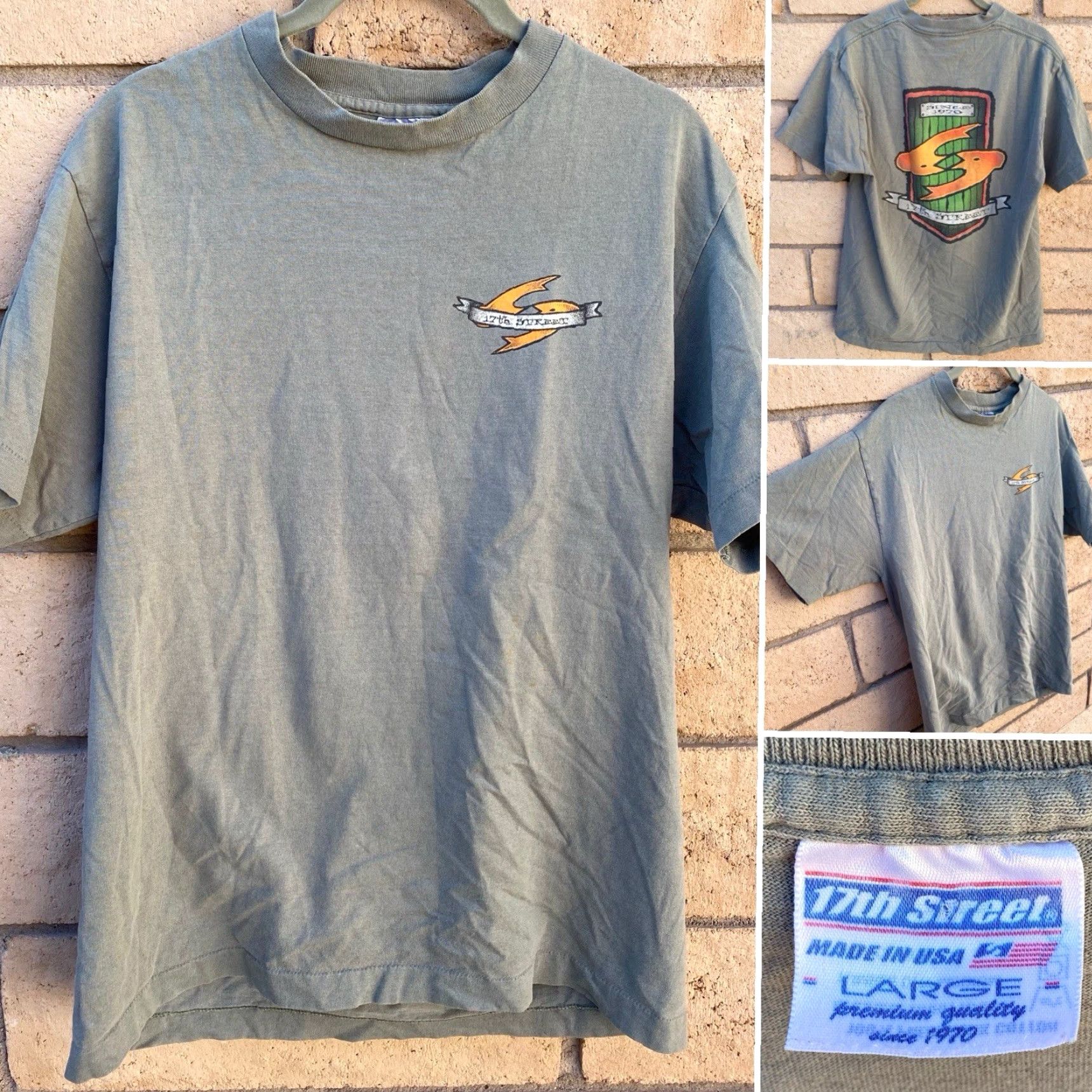 Vintage VINTAGE 17th Street Surf Shop Since 1970 T Shirt Worn Stains Single Stitch Sz L Men's Green Cotton Graphic Print Beach 90s? No question. Size US L / EU 52-54 / 3 - 2 Thumbnail