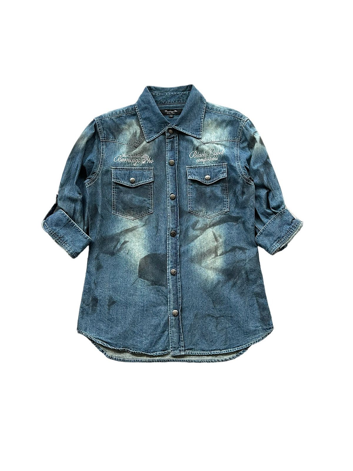 image of Kmrii x Le Grande Bleu L G B Y2K Berning Sho Black Label Dirty Denim Shirt in Dirty Blue (Size Medi