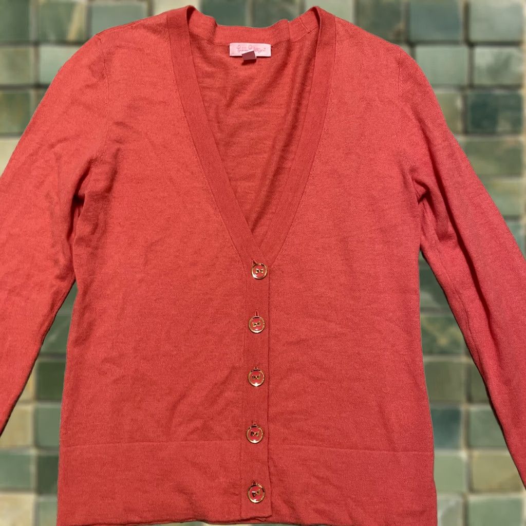Lilly Pulitzer Lilly Pulitzer Cardigan Sweater M Women Wool Blend Button Front V-Neck Preppy Coral Pink/Med, Regular, Knit, Long Sleeve, Button, Winter Style Size M / US 6-8 / IT 42-44 - 1 Thumbnail