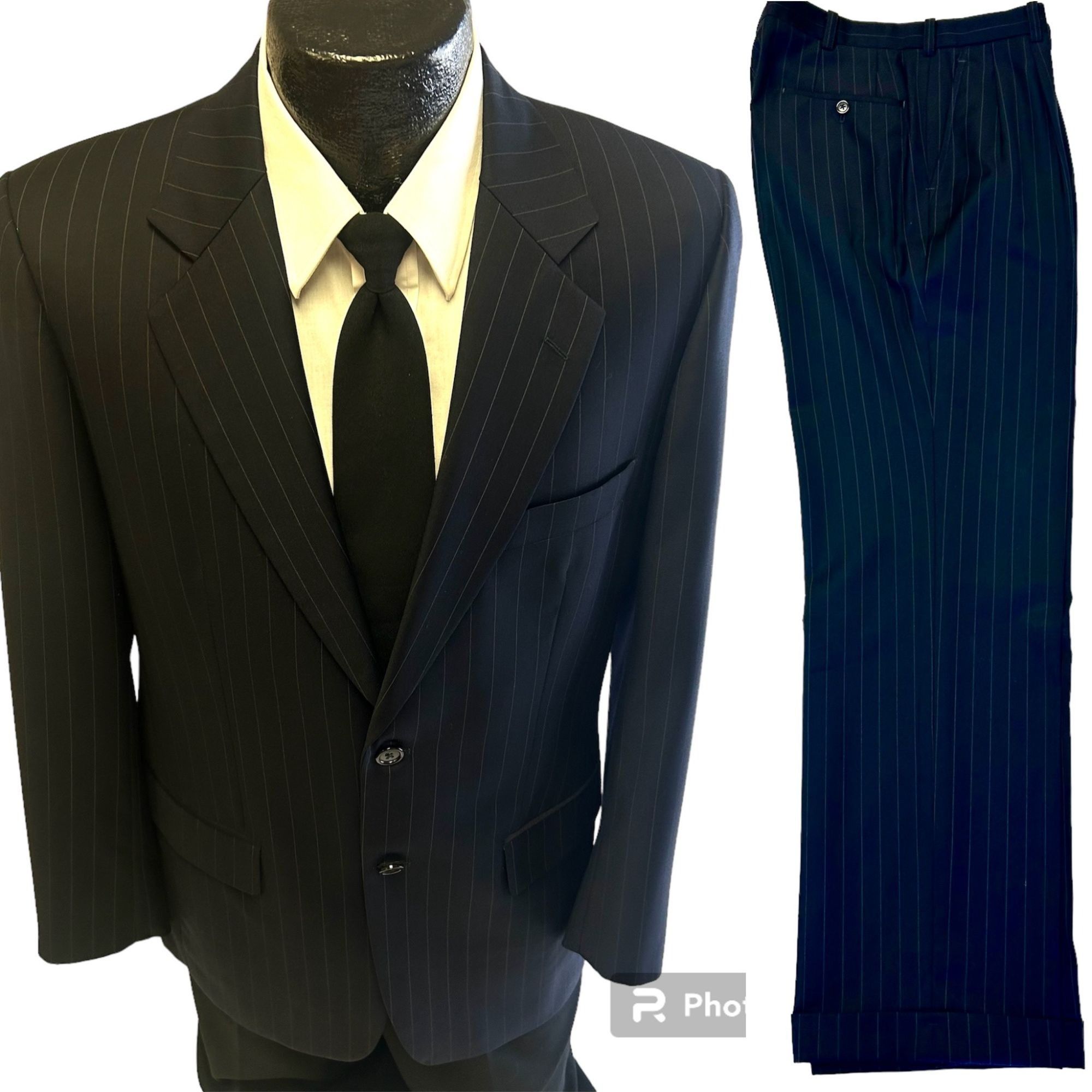 image of Unkwn 2 Pc Sartorial Men's Classic Navy Blue Chalk Stripe Smooth I in Dark Navy Blue (Size 40R)