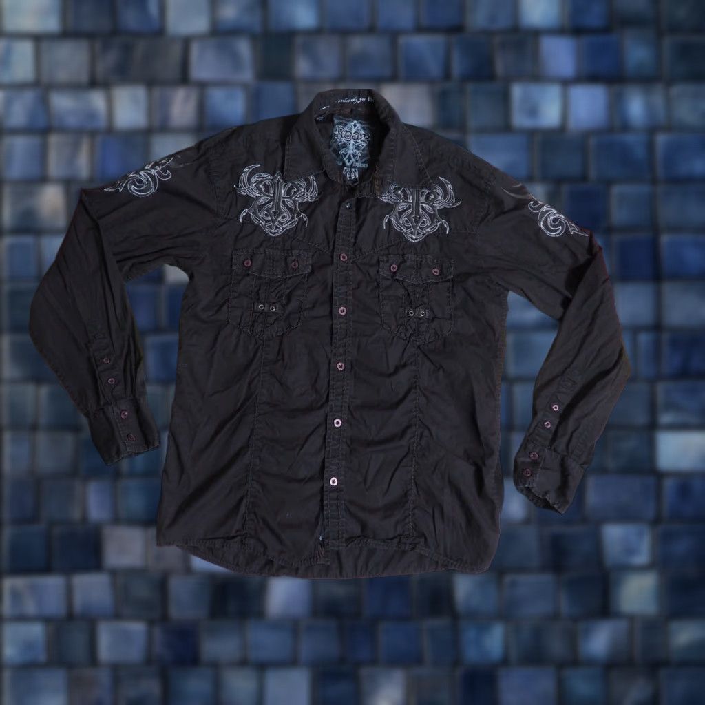 Roar VINTAGE Roar Shirt Button-Up Cross Sewn Graphic Print Grunge Dark Brown Mens S Vintage Yes College? Size US S / EU 44-46 / 1 - 1 Thumbnail