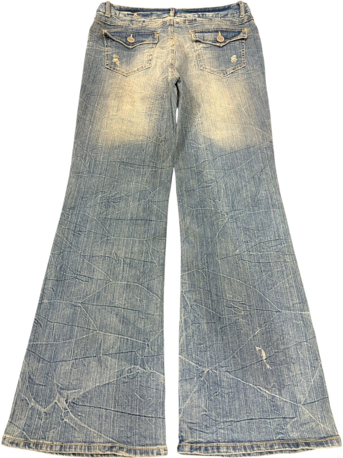 Yoshiyuki Konishi Vintage Japanese Brand Crack Wash Distressed Flare Jeans Size 34" / US 12 / IT 48 - 2 Thumbnail
