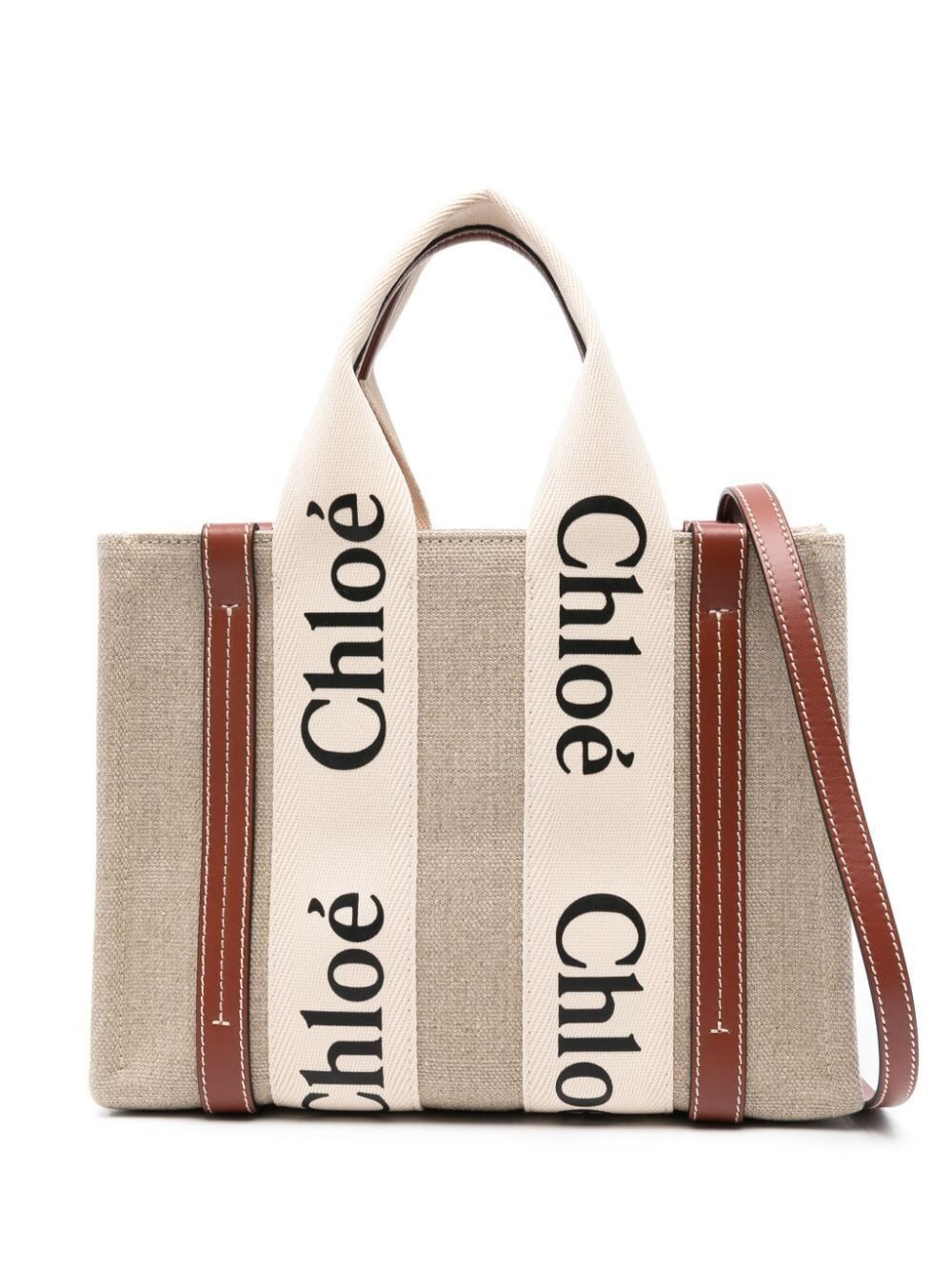 Chloe SMALL WOODY TOTE BAG IN LINEN Size ONE SIZE - 1 Thumbnail