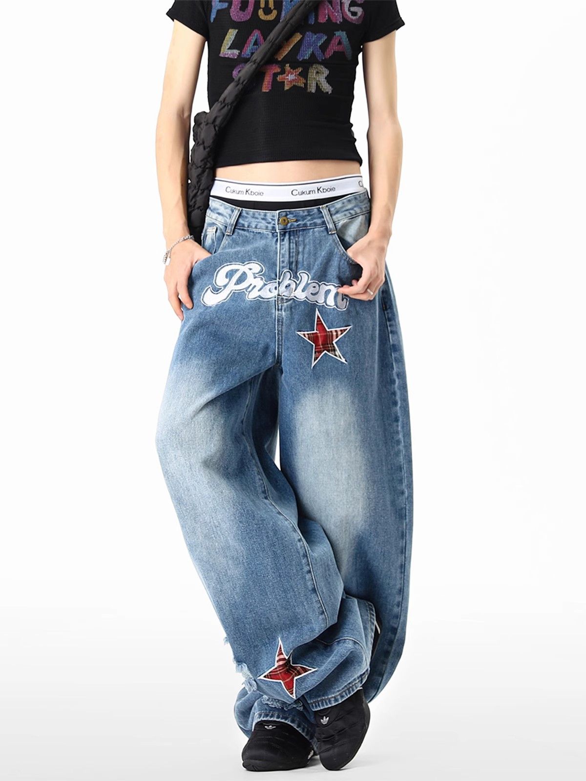 Japanese Brand Men's hip-hop casual loose star-patterned ripped jeans Size US 32 / EU 48 - 3 Thumbnail