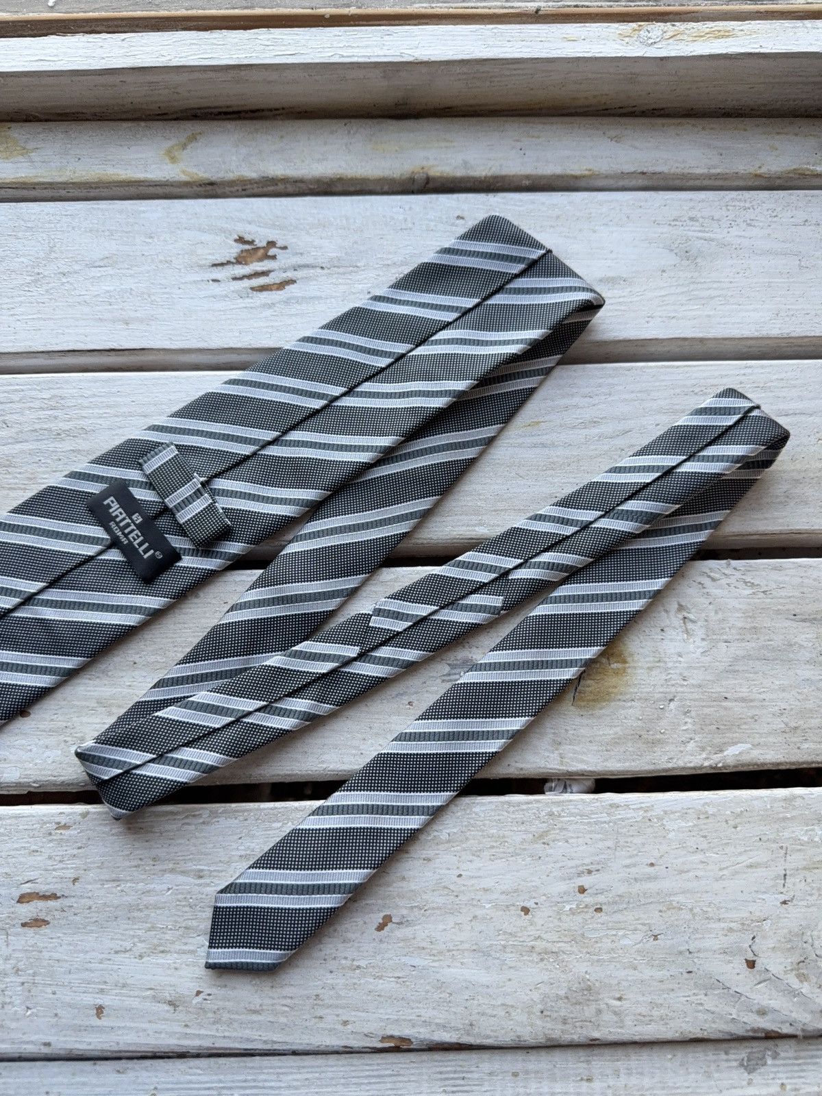 Designer × Piattelli Classic Piattelli Silk Tie Black Gray Stripe Made in Italy Size ONE SIZE - 6 Thumbnail