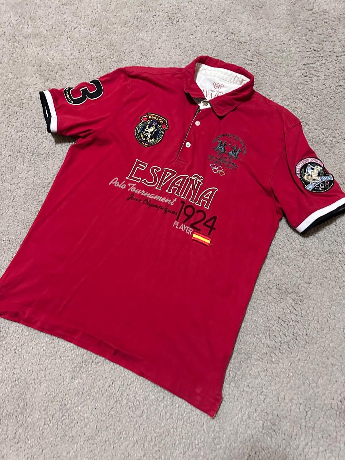 La Martina LA MARTINA Mens Polo Shirt Red L Espana Spain Cotton No 3 Size US L / EU 52-54 / 3 - 2 Thumbnail