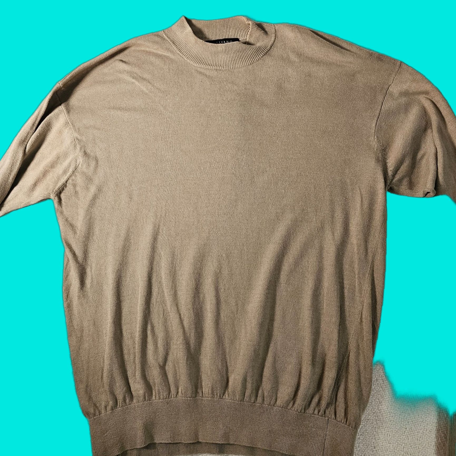 Vintage Tulliano Men's Sweater XL Silk Cotton Blend Solid Beige Long Sleeve Stretch Size US XL / EU 56 / 4 - 1 Thumbnail