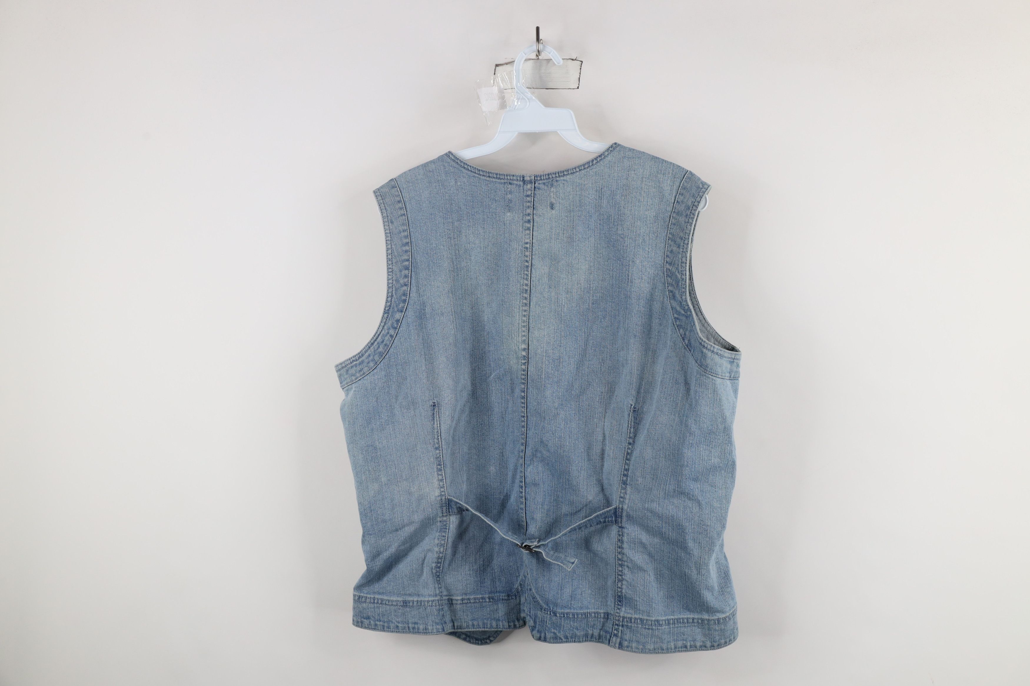 Vintage × Woolrich Woolen Mills Vintage 90s Woolrich Spell Out Denim Jean Vest Jacket Blue Size XL / US 12-14 / IT 48-50 - 10 Thumbnail