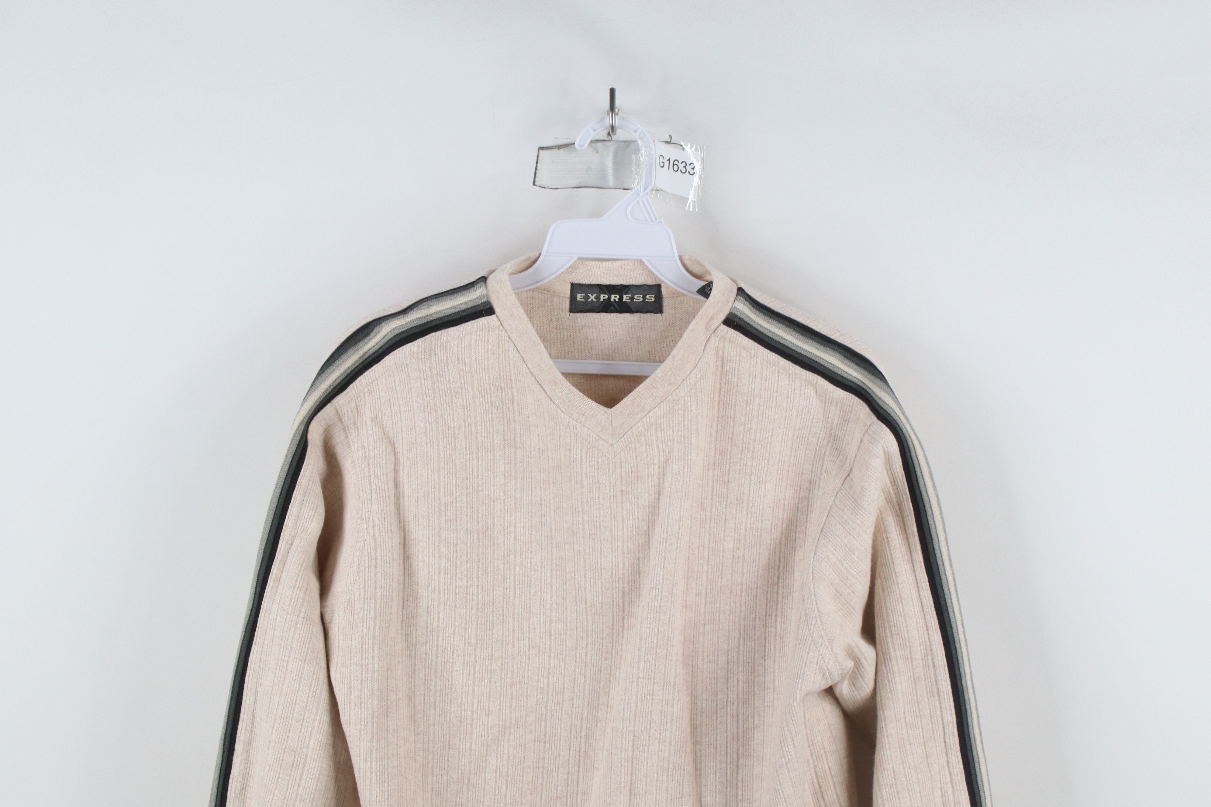 Express × Vintage Vintage 90s Express Striped Ribbed Knit Long Sleeve T-Shirt Size L / US 10 / IT 46 - 2 Thumbnail