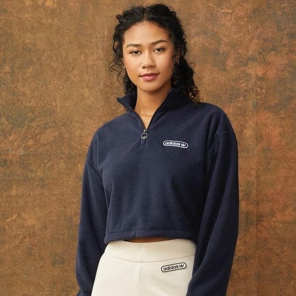 Adidas Adidas Athletic League Fleece Pullover Crop Top Womens Navy Size XS / US 0-2 / IT 36-38 - 1 Thumbnail