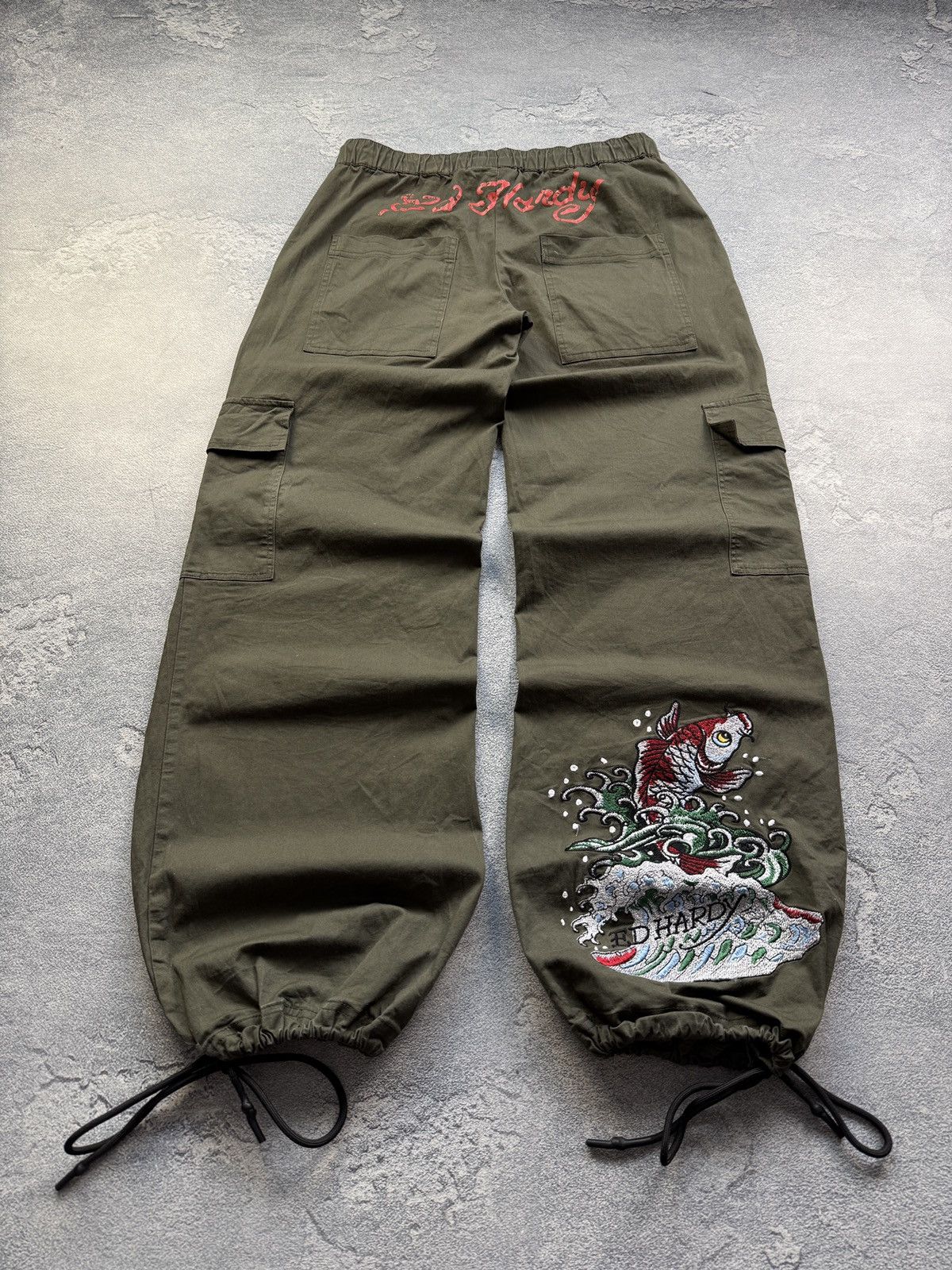 Ed Hardy Ed Hardy Pants Olive Logo Wide Leg Cargo Baggy Drill Size US 32 / EU 48 - 1 Thumbnail