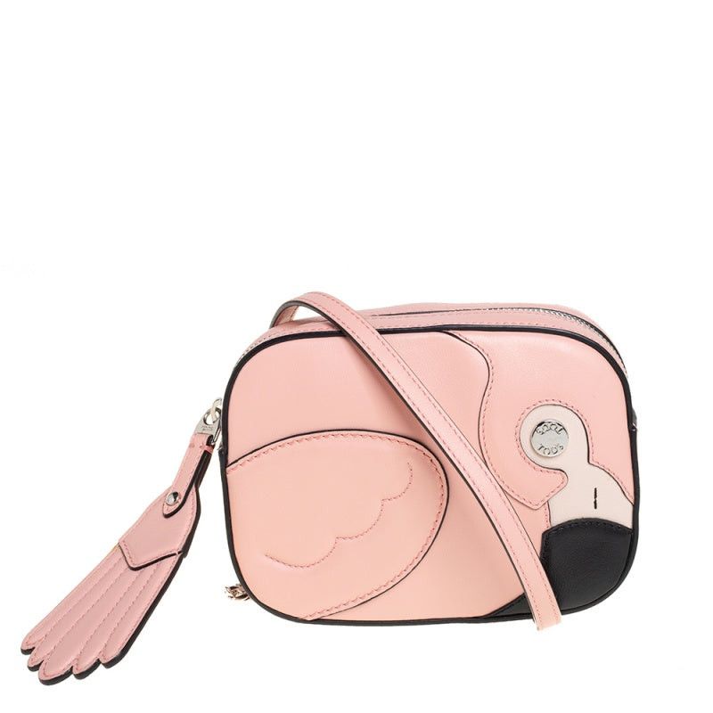 image of Tods Tod's Pink Leather Flamingo Camera Crossbody Bag in Black, Women's