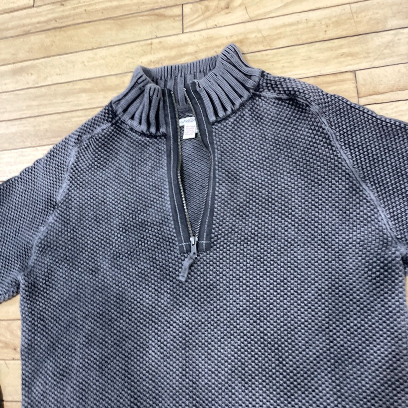 Carbon2Cobalt CARBON 2 COBALT Chunky Waffle Knit Sweater Men L Gray 1/4 Zip Pique Thermal Size US L / EU 52-54 / 3 - 2 Thumbnail